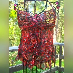 Robbi & Nikki GORGEOUS red leopard sheer frilly camisole szXS